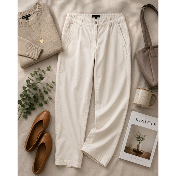 Eileen Fisher Pants - Eileen Fisher Women's 10 Organic Cotton Stretch Straight Leg Ankle Pants Ivory